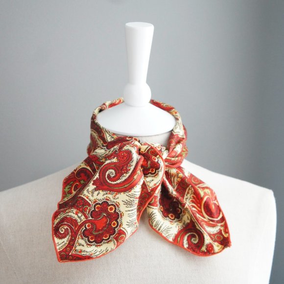 Red & Gold Paisley Vintage Neck Scarf or Pocket Square - Picture 12 of 13